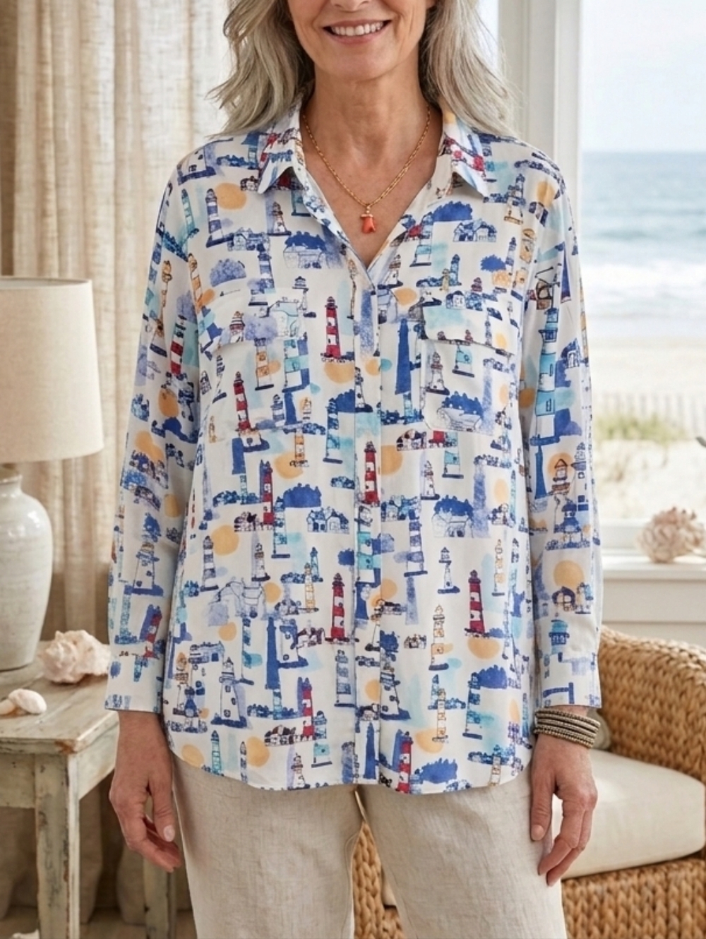 CHICO'S Lighthouse Soft Long Sleeve button-down top, size 4 (20-22)